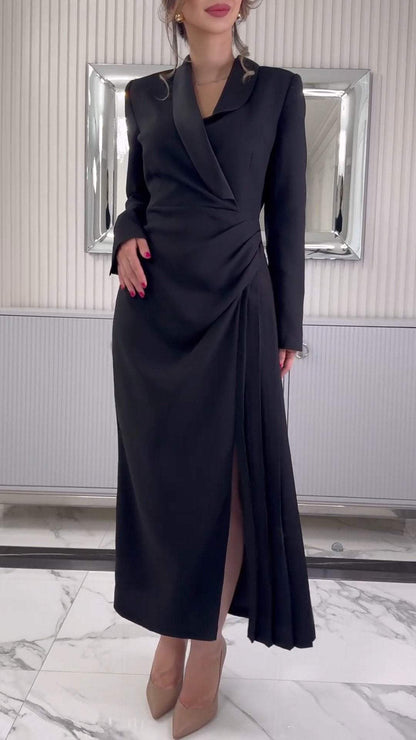 Women's Lapel Long-sleeved Elegant Commuter Dress Dress Maxi Dress