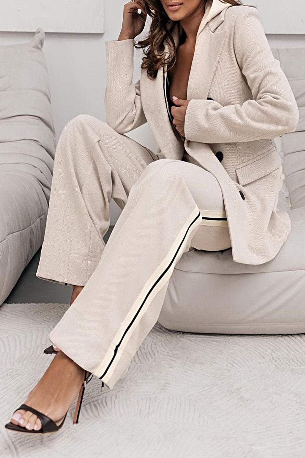 Women's Contrast Color Casual Suit Top & Pants Two-piece Set Pant sets Set