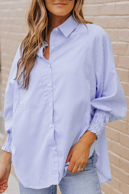 Women's Lapel Long Sleeve Striped Casual Shirt tops