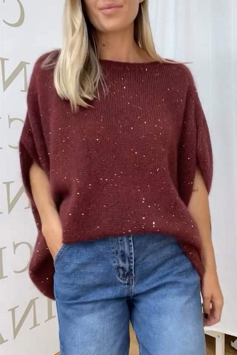 Women's Casual Round Neck Sequined Sweater Cotton Sweaters Top