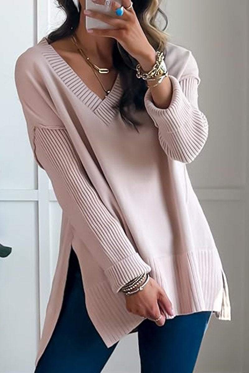 Women's V-neck Slit Knit Blouse Blouse Tops