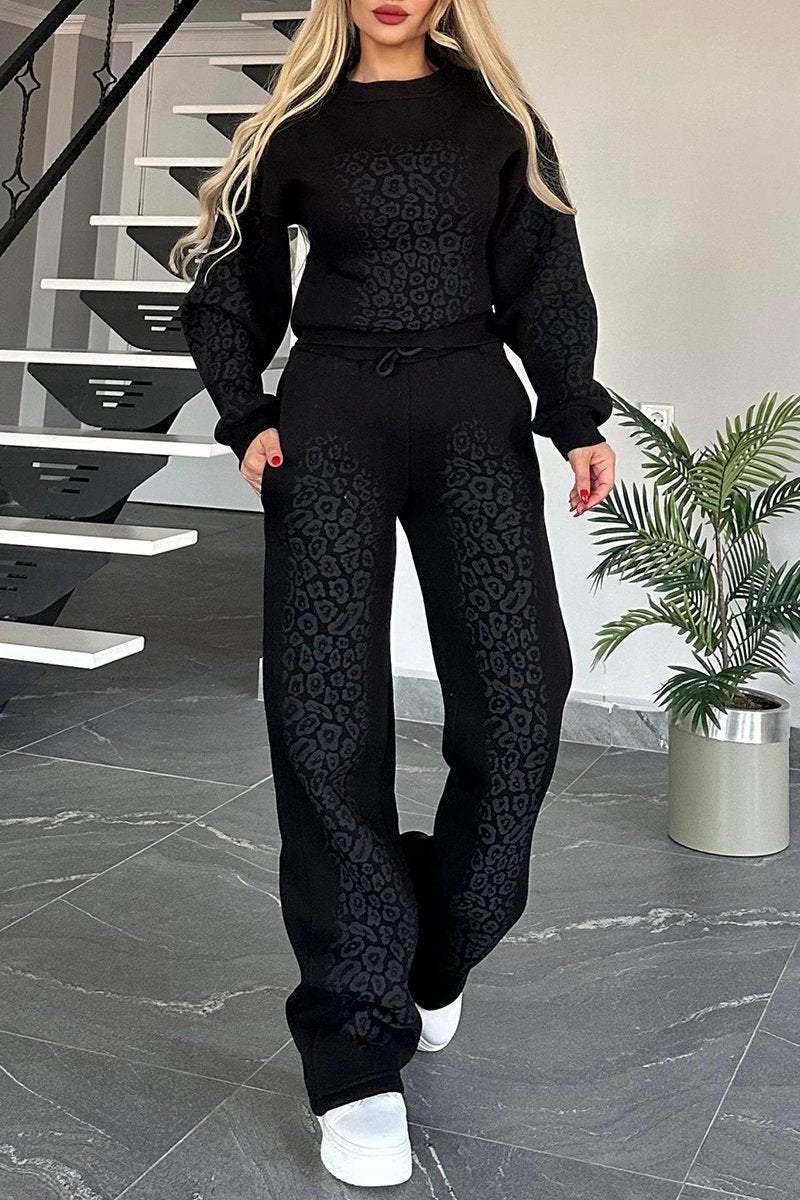 Women's Round Neck Opera Leopard Print Casual Sweatshirt Suit Sets Two piece sets