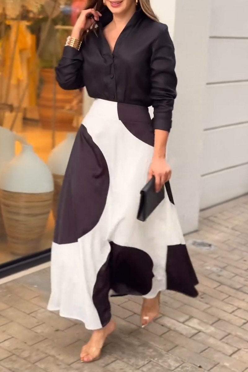 Women's Spring and Fall Solid Color Shirt Skirt Set sets Two piece sets