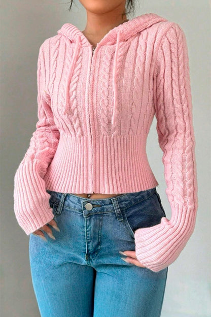 Women's Casual Solid Color Hooded Short Sweater sweatshirts Top