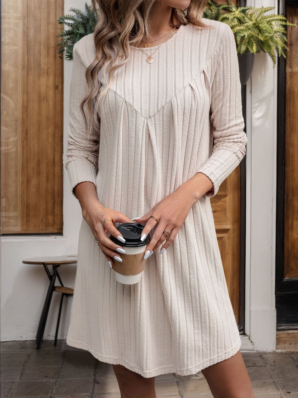 Women's Pitted Long Sleeve Knitted Dress Dress