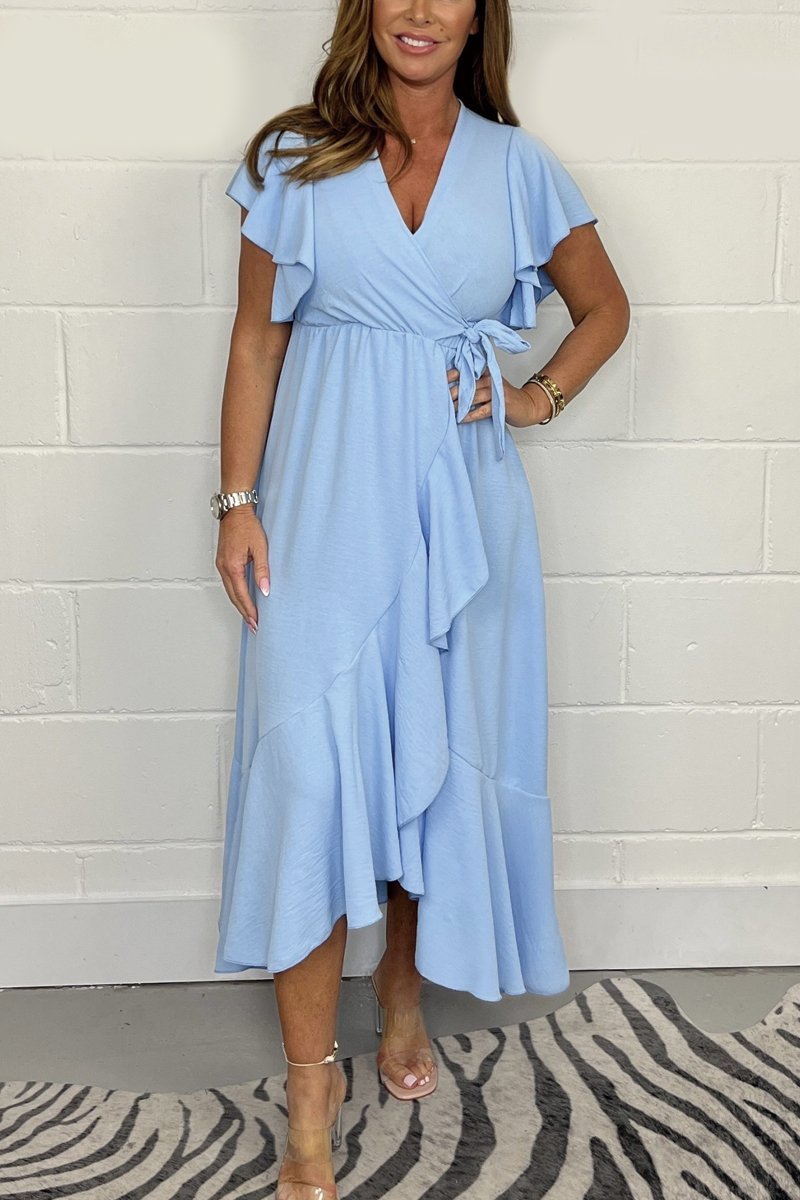 Frill Tie Waist Wrap Maxi Dress Baby blue Dress