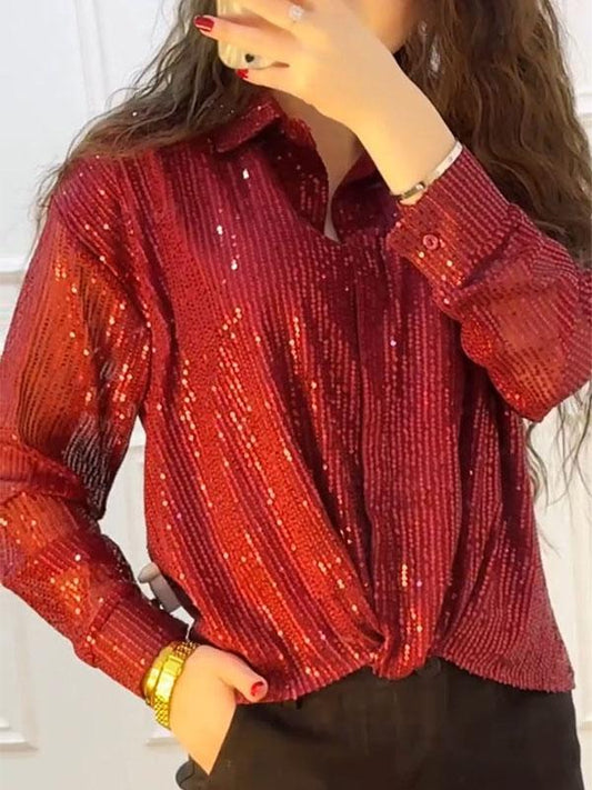 Women's Solid Color Sequined Shirt Shirt Tops