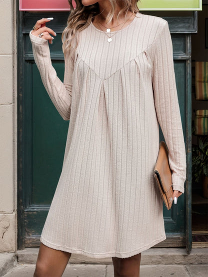 Women's Pitted Long Sleeve Knitted Dress Dress