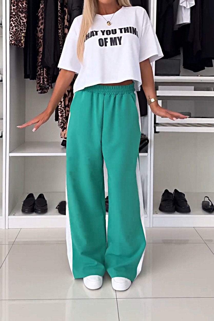 Women's Fashion Printed Casual T-shirt and Pants Two-piece Set Set