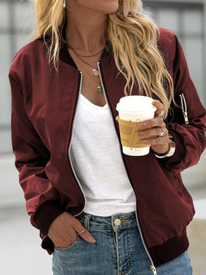 Solid Color European and American Fashion Zipper Jacket for Women Coat tops