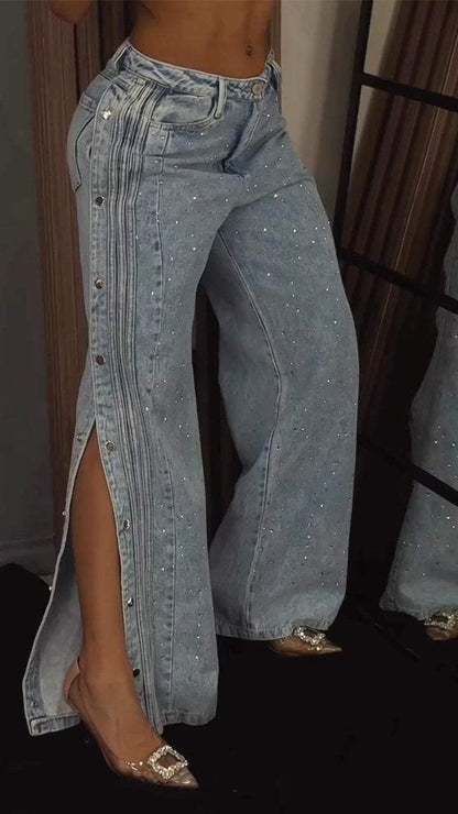 Women's Button-down Rhinestone Fashion Jeans