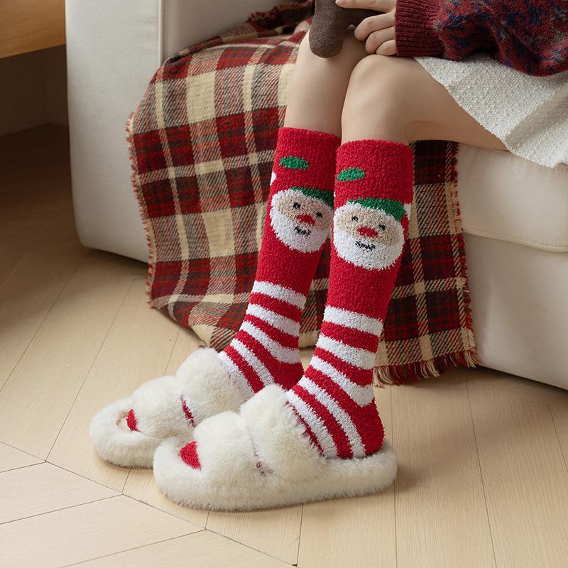 Women's Christmas Non-shedding thickened coral fleece stockings Socks