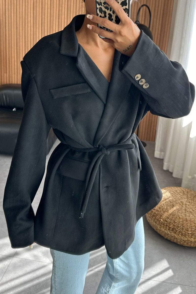 Women's Casual Suede Lace-up Blazers Coats Tops