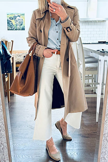 Women's Solid Color Casual Trench Coat Coats Top