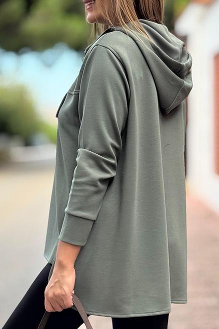 Women's casual high-neck hem slit top sweatshirts Top