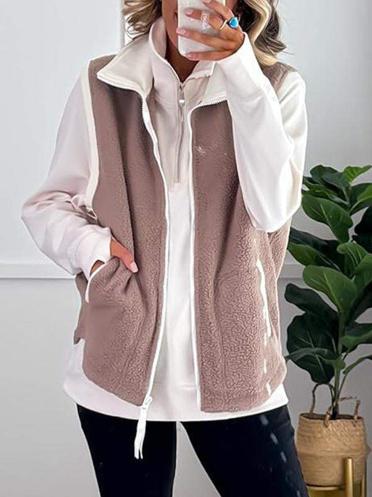 Women's Lapel Plush Vest Tops Vest