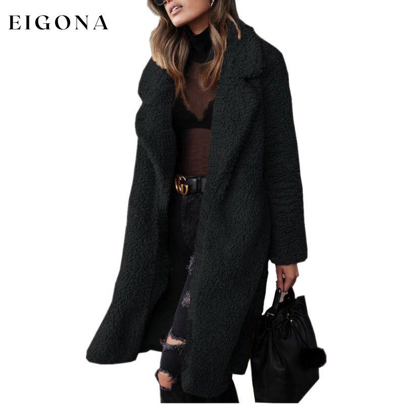 Women's loose long sleeve lapel plush Coat jacket Black clothes Coat Jackets & Coats