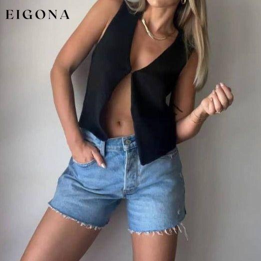Women's Deep V Sexy New Sleeveless Hot Girl Knitted Top Cardigan Black clothes shirt shirts short sleeve top tops vest vests