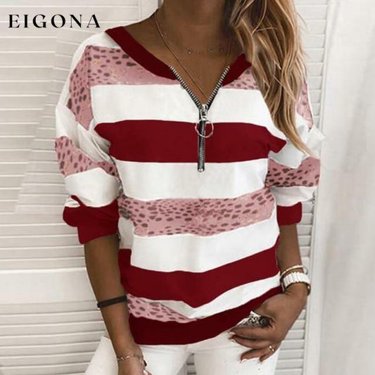 Elegant Patchwork Striped Shirt Red Best Sellings clothes Plus Size Sale tops Topseller