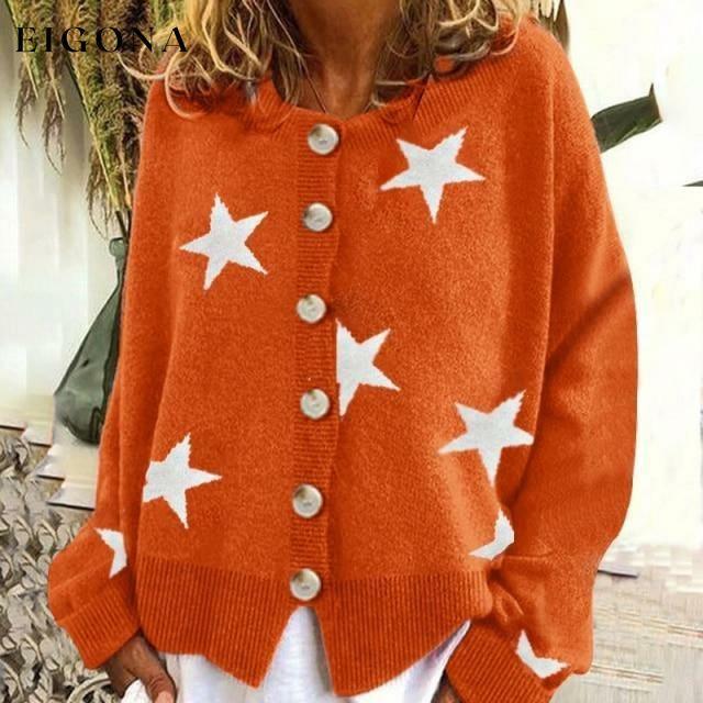 Fashion Star Print Cardigan Orange Best Sellings cardigan cardigans clothes Plus Size Sale tops Topseller