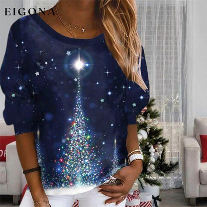 Christmas Print Casual Sweatshirt Dark Blue best Best Sellings clothes Plus Size Sale tops Topseller
