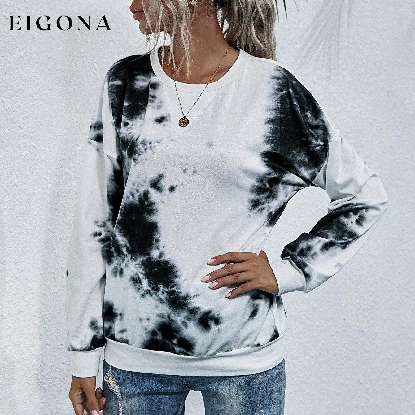 Tie Dye Round Neck Sweatshirt Black __stock:500 clothes refund_fee:800 show-color-swatches tops