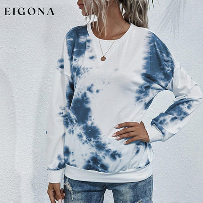 Tie Dye Round Neck Sweatshirt Blue __stock:500 clothes refund_fee:800 show-color-swatches tops