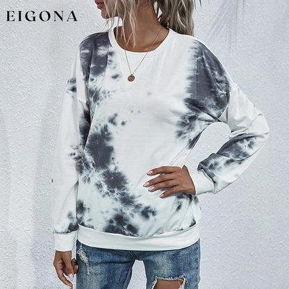 Tie Dye Round Neck Sweatshirt Gray __stock:500 clothes refund_fee:800 show-color-swatches tops