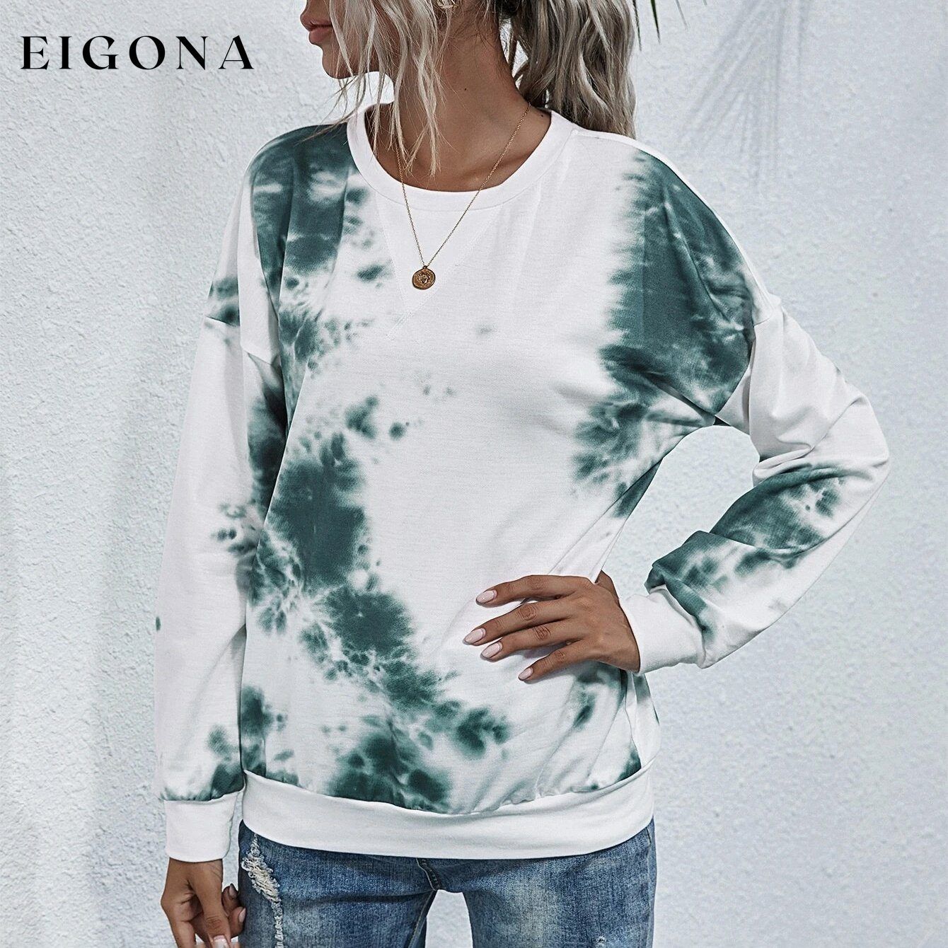 Tie Dye Round Neck Sweatshirt Green __stock:500 clothes refund_fee:800 show-color-swatches tops