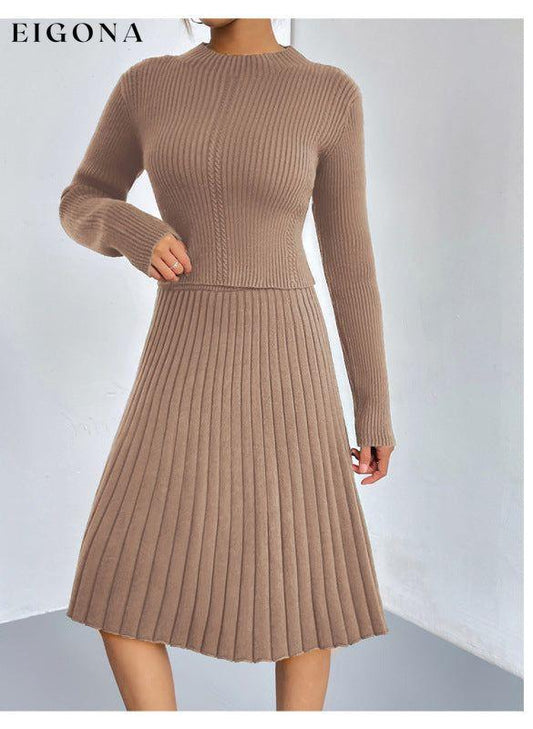 Women's knitted sweater slim fit skirt two-piece set Khaki clothes