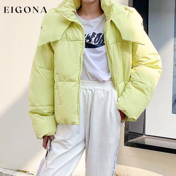 Women's short loose warm hooded down puffy winter coat jacket Green clothes Jackets & Coats