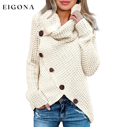 Women Long Sleeve Asymmetric Wrap Pullover Sweater Jumper Tops White __stock:200 clothes refund_fee:1200 tops