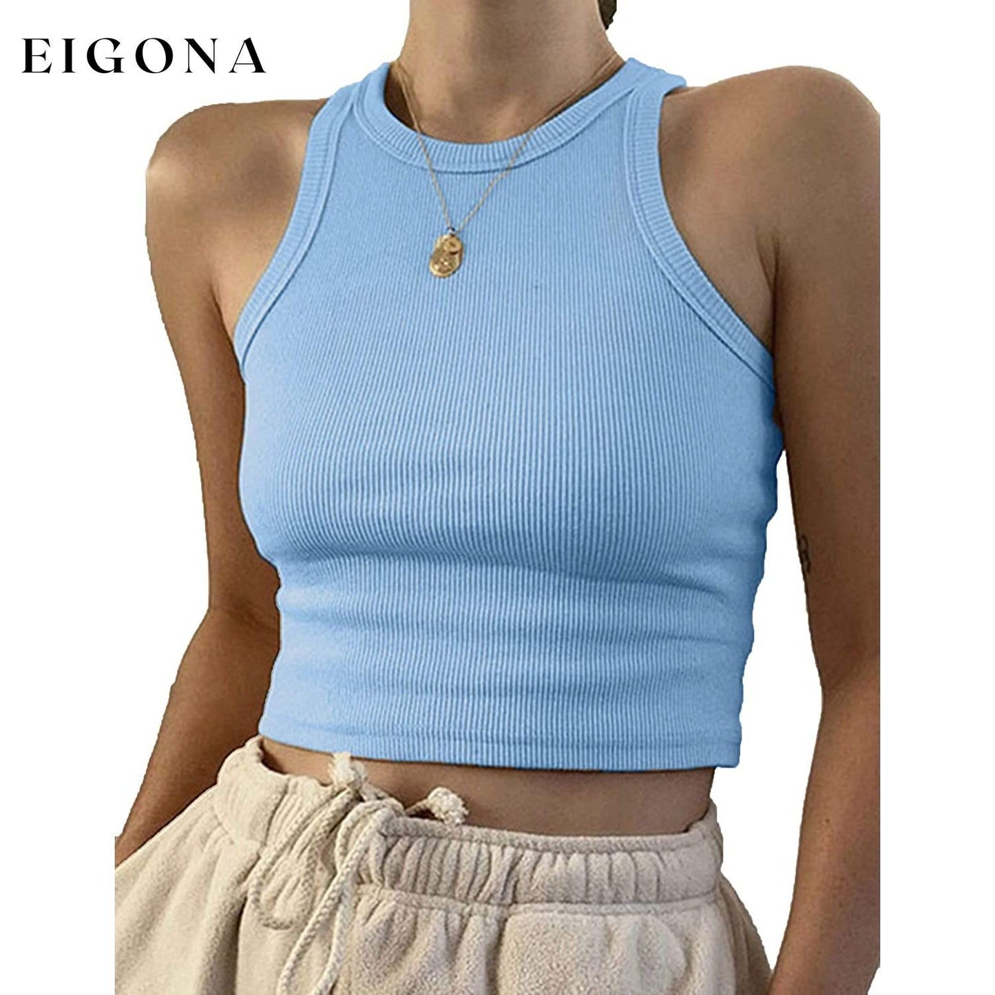 Womens Basic Sleeveless Tank Top Light Blue __stock:200 clothes refund_fee:800 tops