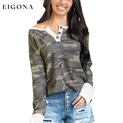 Women's Camouflage Print Casual Leopard Pullover Long Sleeve Sweatshirts Army Green __stock:50 clothes refund_fee:800 tops