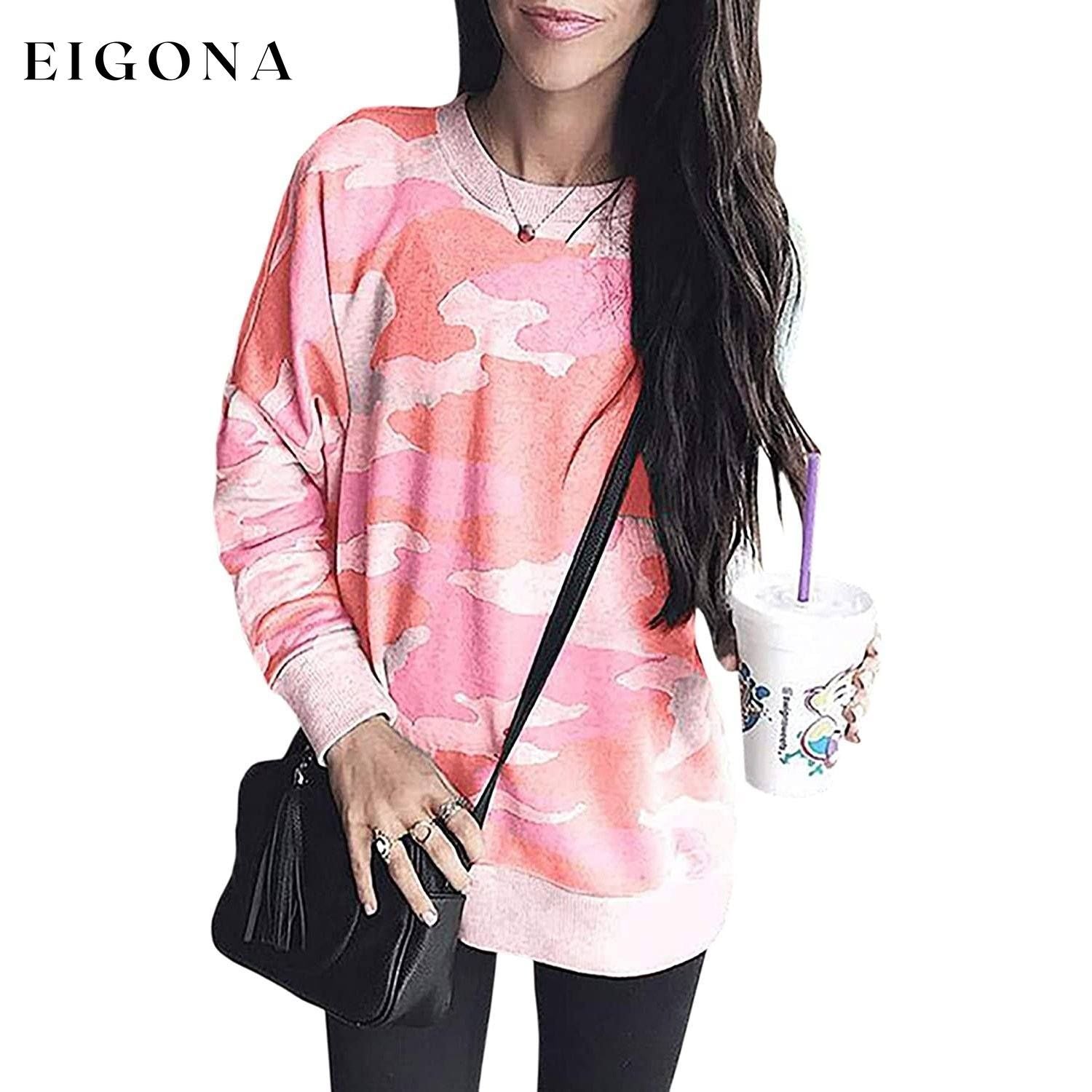 Women's Camouflage Print Casual Leopard Pullover Long Sleeve Sweatshirts Coral __stock:50 clothes refund_fee:800 tops