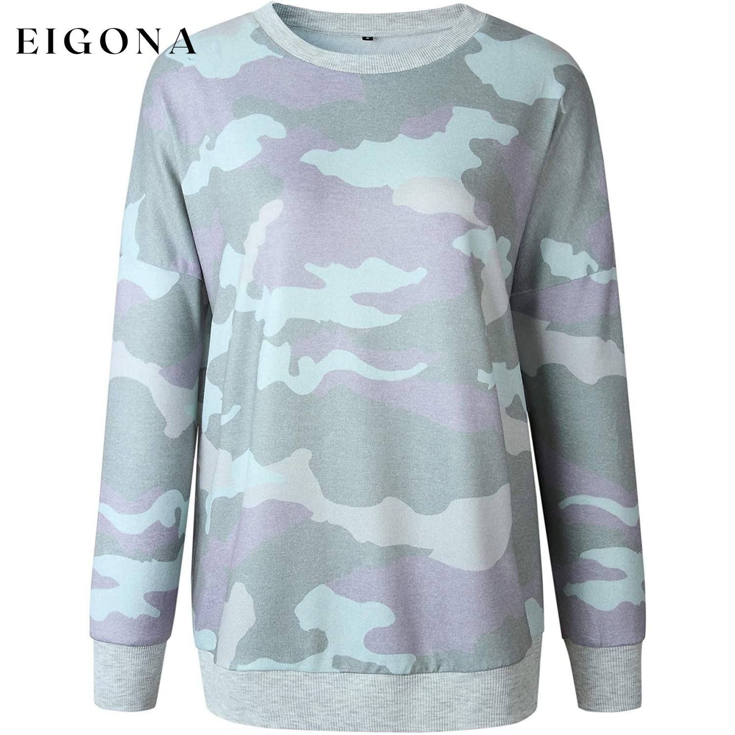 Women's Camouflage Print Casual Leopard Pullover Long Sleeve Sweatshirts __stock:50 clothes refund_fee:800 tops