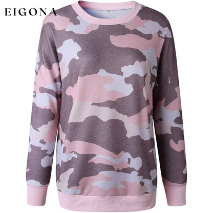 Women's Camouflage Print Casual Leopard Pullover Long Sleeve Sweatshirts __stock:50 clothes refund_fee:800 tops