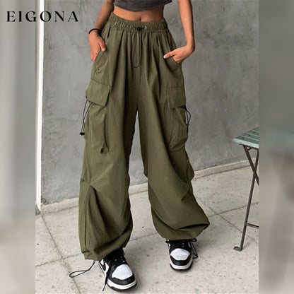 Women's Cargo Baggy Pants High Waist Army Green __stock:200 bottoms refund_fee:1200