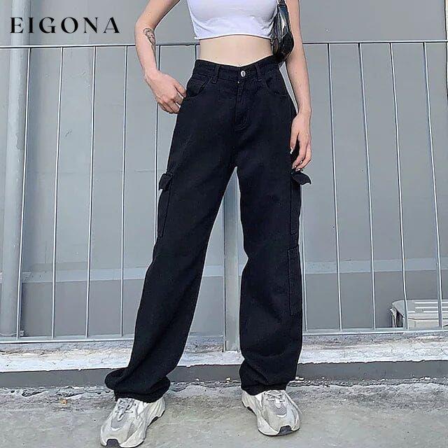 Women's Cargo Trouser Mid Waist Pants Black __stock:200 bottoms refund_fee:1200