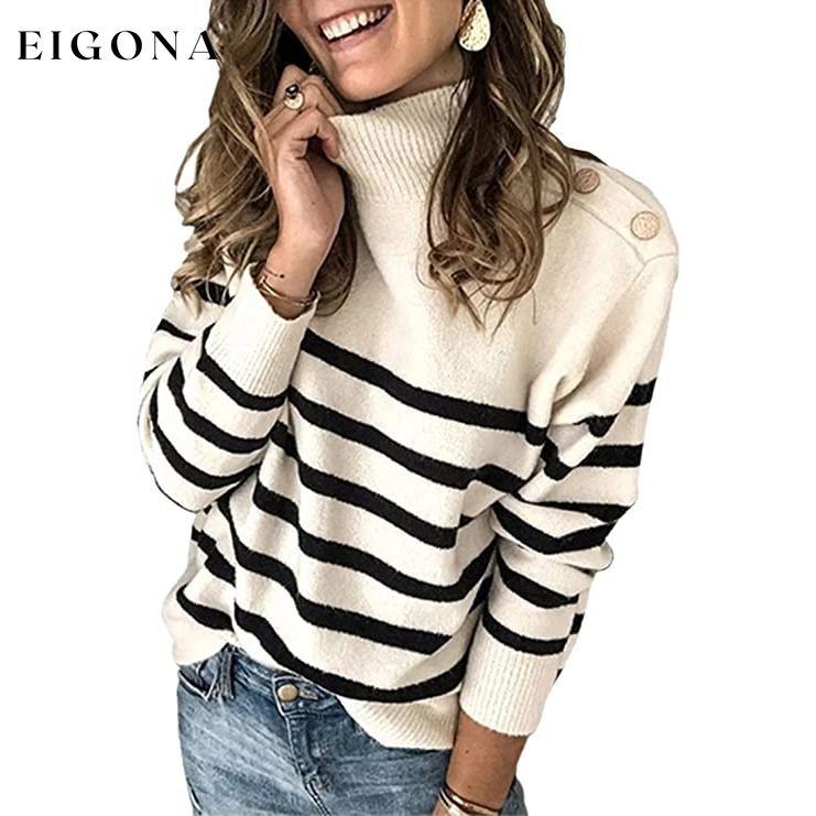 Women's Casual Long Sleeve Crewneck Patchwork Knit Sweater Top Beige __stock:50 clothes refund_fee:1200 tops