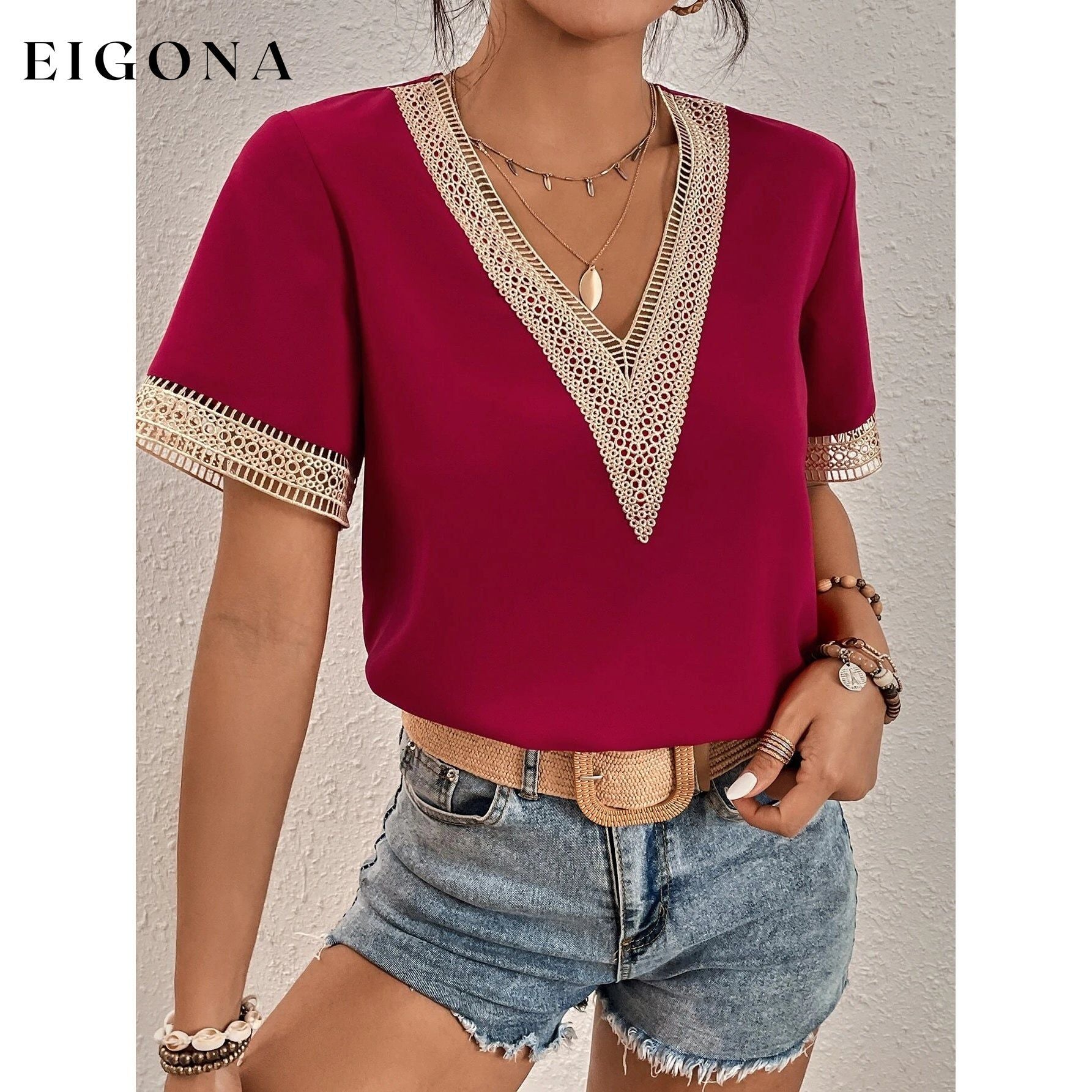 Women's Contrast Guipure Lace Blouse __stock:200 clothes refund_fee:800 tops