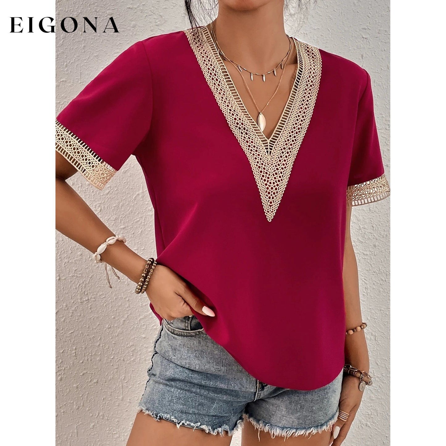 Women's Contrast Guipure Lace Blouse __stock:200 clothes refund_fee:800 tops