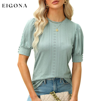 Women's Dressy Casual Puff Sleeve Tops Green __stock:200 clothes refund_fee:1200 tops