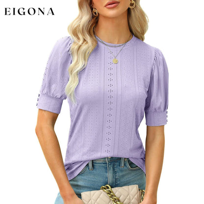 Women's Dressy Casual Puff Sleeve Tops Purple __stock:200 clothes refund_fee:1200 tops