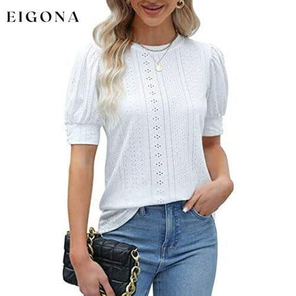 Women's Dressy Casual Puff Sleeve Tops White __stock:200 clothes refund_fee:1200 tops