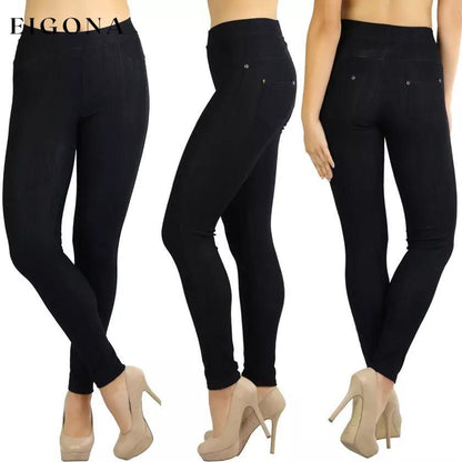 Women's Elegant Denim Like Back Pocket Jeggings Black __stock:550 bottoms refund_fee:1200 show-color-swatches