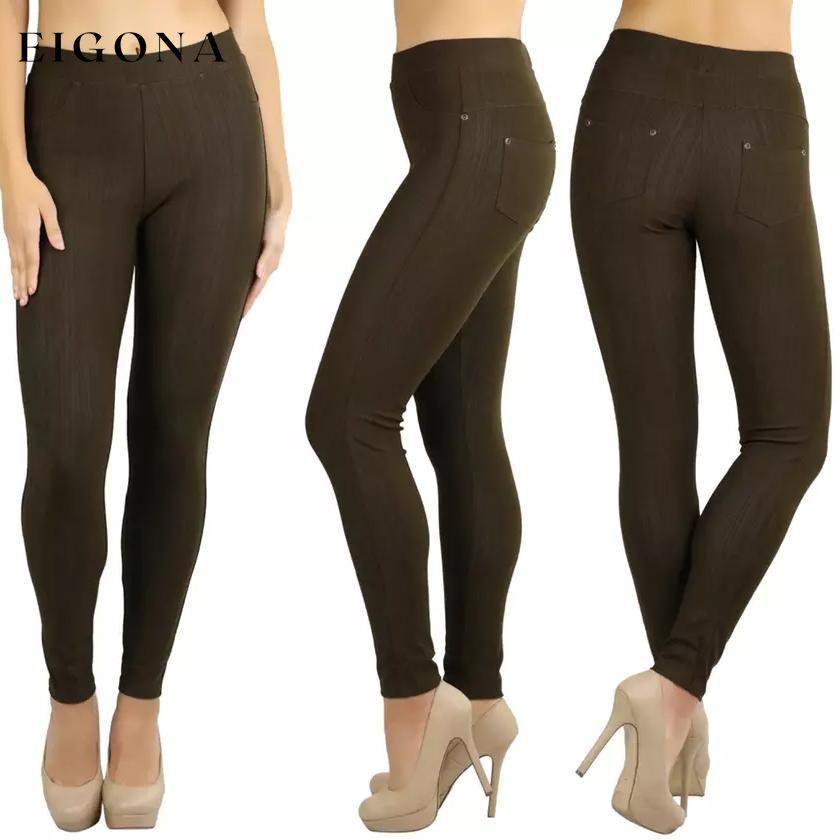 Women's Elegant Denim Like Back Pocket Jeggings Brown __stock:550 bottoms refund_fee:1200 show-color-swatches