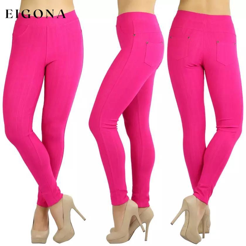 Women's Elegant Denim Like Back Pocket Jeggings Fuchsia __stock:550 bottoms refund_fee:1200 show-color-swatches