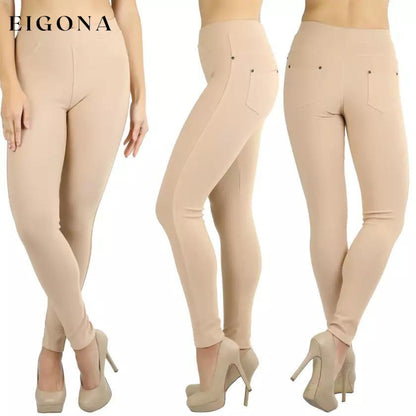 Women's Elegant Denim Like Back Pocket Jeggings Khaki __stock:550 bottoms refund_fee:1200 show-color-swatches