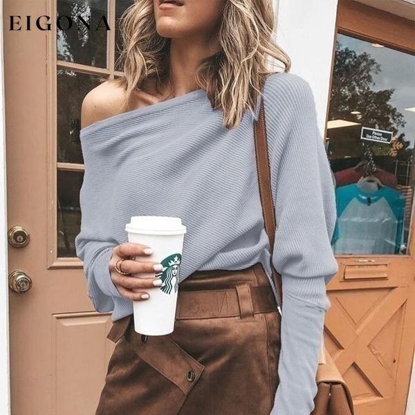 Women's Fashion Off Shoulder Long Sleeve Sweater Casual Long Sleeved Sweatshirt Top Gray __stock:100 clothes refund_fee:800 show-color-swatches tops